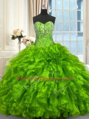 Sleeveless Beading and Ruffles Lace Up Quinceanera Gowns with Brush Train