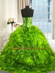 Sleeveless Beading and Ruffles Lace Up Quinceanera Gowns with Brush Train