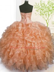 Amazing Organza Sleeveless Floor Length Quinceanera Dress and Beading and Ruffles and Pick Ups