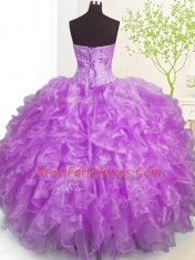 Purple Organza Lace Up Sweet 16 Quinceanera Dress Sleeveless Floor Length Beading and Ruffles and Pick Ups