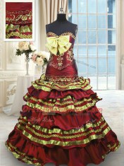 Ideal Ruffled Layers Wine Red Sweet 16 Quinceanera Dress Sweetheart Sleeveless Sweep Train Lace Up