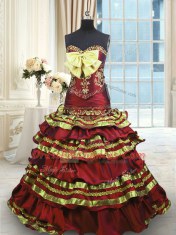 Ideal Ruffled Layers Wine Red Sweet 16 Quinceanera Dress Sweetheart Sleeveless Sweep Train Lace Up