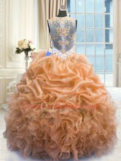 Orange Quinceanera Gown Military Ball and Sweet 16 and Quinceanera and For with Beading and Ruffles Scoop Sleeveless Zipper