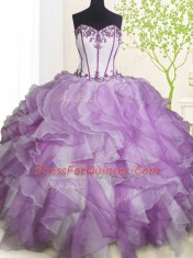 Sweetheart Sleeveless Organza Quinceanera Gown Beading and Ruffles Lace Up