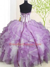 Sweetheart Sleeveless Organza Quinceanera Gown Beading and Ruffles Lace Up
