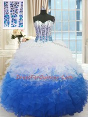 Sweetheart Sleeveless Lace Up Vestidos de Quinceanera Blue And White Organza