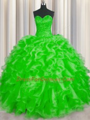 Edgy Sleeveless Organza Floor Length Lace Up Quinceanera Dresses in with Beading and Ruffles