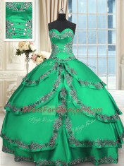 Lovely Ruffled Ball Gowns Quinceanera Gowns Turquoise Sweetheart Taffeta Sleeveless Floor Length Lace Up