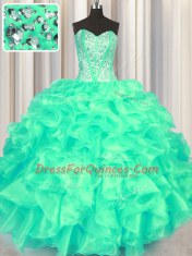 Sleeveless Lace Up Floor Length Beading and Ruffles Quinceanera Dresses