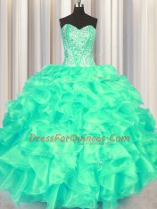 Sleeveless Lace Up Floor Length Beading and Ruffles Quinceanera Dresses