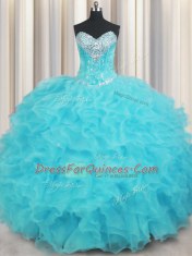 Perfect Floor Length Aqua Blue Quince Ball Gowns Sweetheart Sleeveless Lace Up