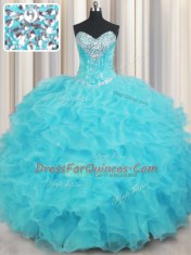 Perfect Floor Length Aqua Blue Quince Ball Gowns Sweetheart Sleeveless Lace Up