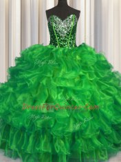 Sweetheart Sleeveless Lace Up Quinceanera Gowns Organza