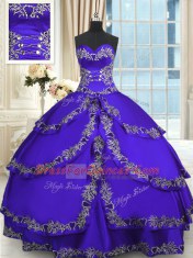 Beading and Appliques and Ruffled Layers 15 Quinceanera Dress Blue Lace Up Sleeveless Floor Length