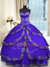Beading and Appliques and Ruffled Layers 15 Quinceanera Dress Blue Lace Up Sleeveless Floor Length