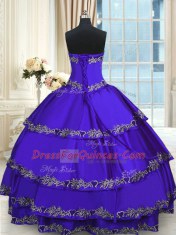 Beading and Appliques and Ruffled Layers 15 Quinceanera Dress Blue Lace Up Sleeveless Floor Length