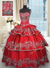 Fine Sweetheart Sleeveless Taffeta 15 Quinceanera Dress Embroidery and Ruffled Layers Lace Up
