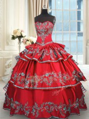 Fine Sweetheart Sleeveless Taffeta 15 Quinceanera Dress Embroidery and Ruffled Layers Lace Up