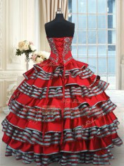 Fine Sweetheart Sleeveless Taffeta 15 Quinceanera Dress Embroidery and Ruffled Layers Lace Up