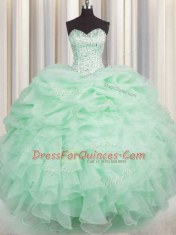 Organza Sleeveless Floor Length Quinceanera Dress and Beading and Ruffles
