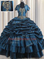 Pick Ups With Train Ball Gowns Sleeveless Navy Blue Quinceanera Gown Brush Train Lace Up