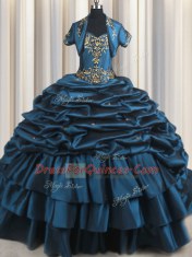 Pick Ups With Train Ball Gowns Sleeveless Navy Blue Quinceanera Gown Brush Train Lace Up