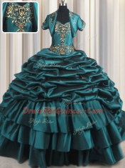 Superior Sweetheart Sleeveless Taffeta Quince Ball Gowns Beading and Appliques and Pick Ups Brush Train Lace Up