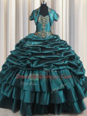 Superior Sweetheart Sleeveless Taffeta Quince Ball Gowns Beading and Appliques and Pick Ups Brush Train Lace Up
