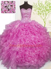 Fashionable Organza Sleeveless Floor Length 15 Quinceanera Dress and Beading and Ruffles and Pick Ups