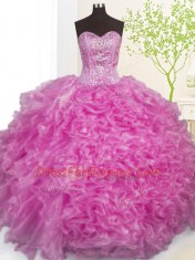 Fashionable Organza Sleeveless Floor Length 15 Quinceanera Dress and Beading and Ruffles and Pick Ups