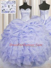 Lavender Sweetheart Neckline Beading and Ruffles Sweet 16 Dresses Sleeveless Lace Up