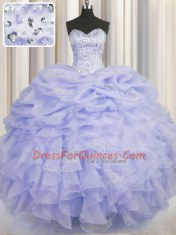 Lavender Sweetheart Neckline Beading and Ruffles Sweet 16 Dresses Sleeveless Lace Up