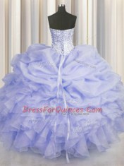 Lavender Sweetheart Neckline Beading and Ruffles Sweet 16 Dresses Sleeveless Lace Up