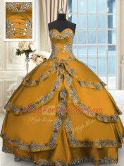 Romantic Ruffled Sweetheart Sleeveless Lace Up Quinceanera Gown Gold Taffeta