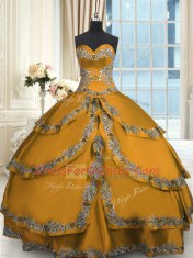 Romantic Ruffled Sweetheart Sleeveless Lace Up Quinceanera Gown Gold Taffeta
