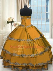 Romantic Ruffled Sweetheart Sleeveless Lace Up Quinceanera Gown Gold Taffeta
