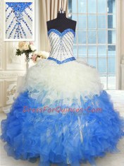 Blue And White Sweetheart Lace Up Beading and Ruffles Quinceanera Gowns Sleeveless