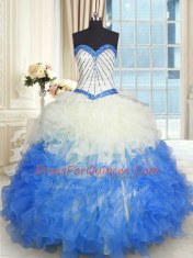 Blue And White Sweetheart Lace Up Beading and Ruffles Quinceanera Gowns Sleeveless