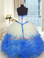 Blue And White Sweetheart Lace Up Beading and Ruffles Quinceanera Gowns Sleeveless