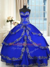 Sweetheart Sleeveless Taffeta Quinceanera Gown Beading and Embroidery and Ruffled Layers Lace Up