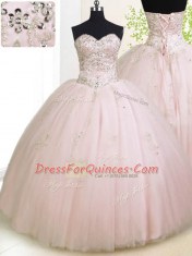Tulle Sleeveless Floor Length 15th Birthday Dress and Beading and Appliques
