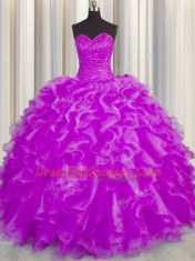 Adorable Sleeveless Beading and Ruffles Lace Up Sweet 16 Quinceanera Dress