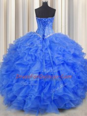 Beauteous Floor Length Royal Blue Sweet 16 Dress Sweetheart Sleeveless Lace Up