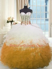 Sexy Sleeveless Floor Length Beading and Ruffles Lace Up Ball Gown Prom Dress with Multi-color