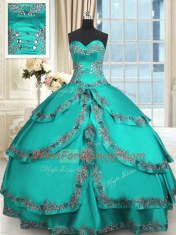 Turquoise Sweetheart Neckline Beading and Embroidery and Ruffled Layers Quinceanera Gowns Sleeveless Lace Up