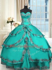 Turquoise Sweetheart Neckline Beading and Embroidery and Ruffled Layers Quinceanera Gowns Sleeveless Lace Up