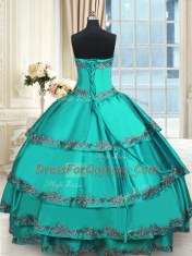 Turquoise Sweetheart Neckline Beading and Embroidery and Ruffled Layers Quinceanera Gowns Sleeveless Lace Up