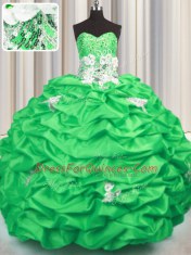 Glamorous Sleeveless Taffeta With Brush Train Lace Up Quinceanera Dresses in with Appliques and Sequins and Pick Ups