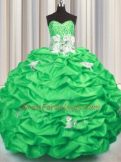 Glamorous Sleeveless Taffeta With Brush Train Lace Up Quinceanera Dresses in with Appliques and Sequins and Pick Ups