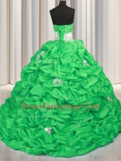 Glamorous Sleeveless Taffeta With Brush Train Lace Up Quinceanera Dresses in with Appliques and Sequins and Pick Ups